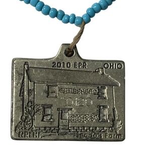 Blue Beaded Necklace  2010 EPR Ohio Snoods Farm Pewter Pendant Handmade Unique